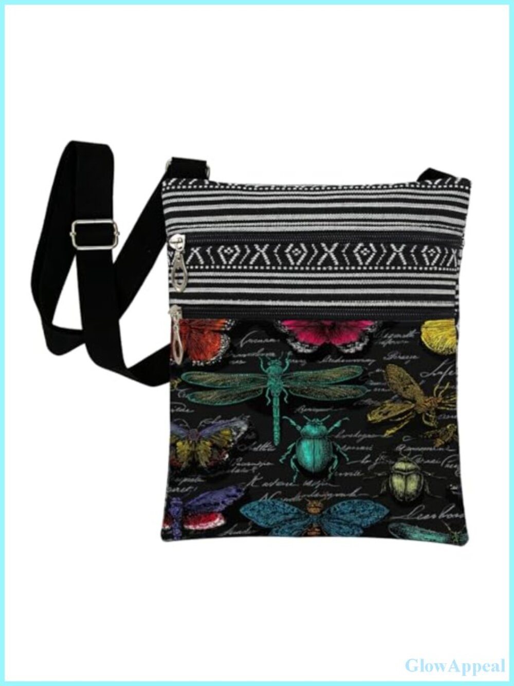 Polyester Crossbody Bag Insects Print Adjustable Strap Messenger Purse